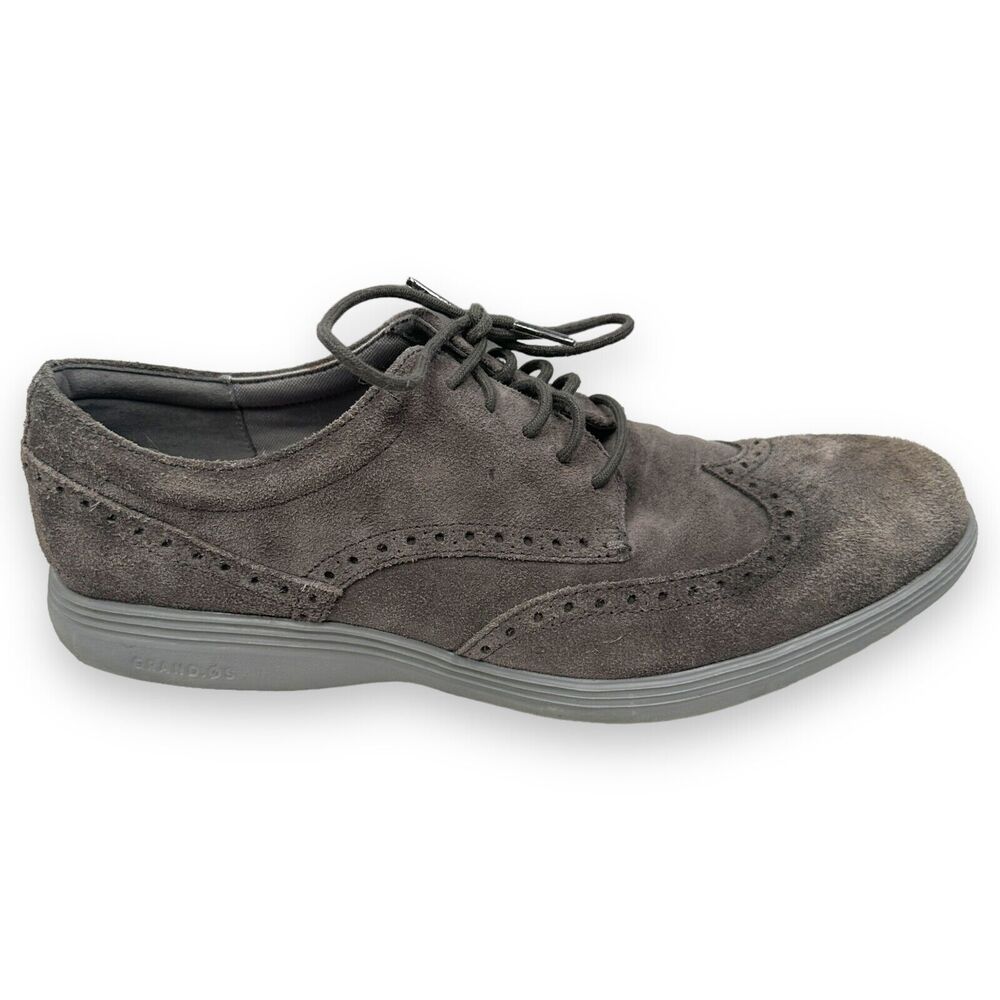 Cole Haan Grand Tour Wingtip Oxford Shoes Mens 10.5 Gray Suede Leather C23819